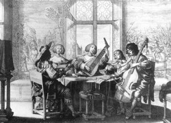 Woodcut of Baroque musicians