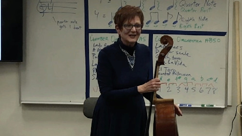 Screen capture for Priscilla Hawkins Cello Lecture posting on YouTube